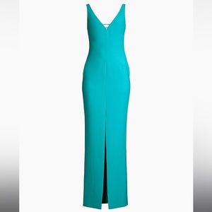 NWT Likely Women’s Green V-neck Sexy Slit Bodycon Gown Size 2